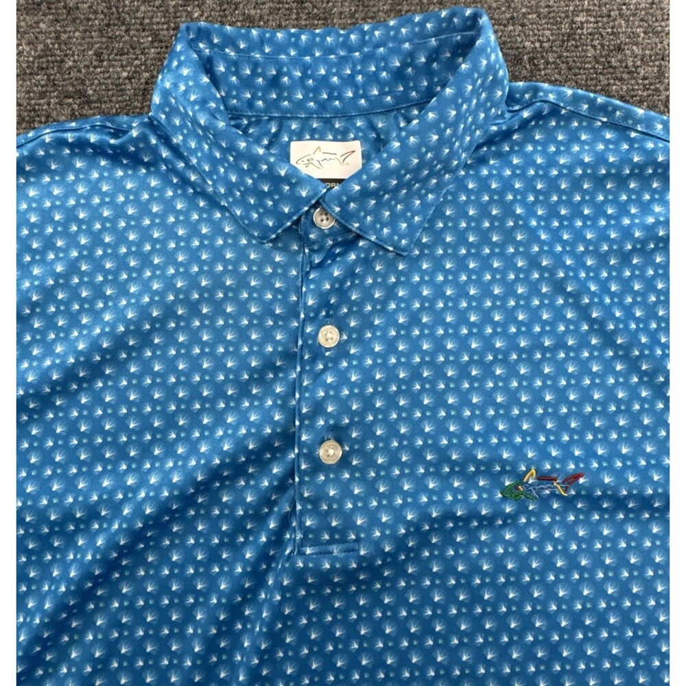Greg Norman Play Dry Golf Polo M Blue Shark Print Performance Shirt NWOT